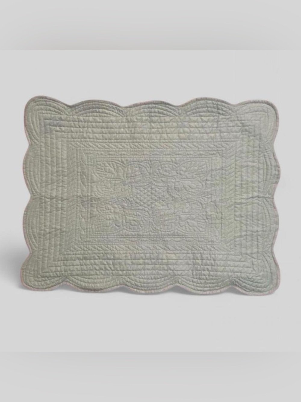 Sage Green Quilted Pillow Sham Scalloped Cottagecore Bedding